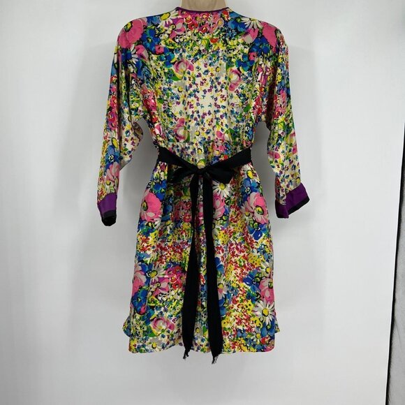 Johnny was Kimono Tunic Dress Colorful Floral Tie Back Silk Vibrant Small. - Picture 8 of 13